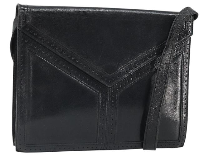 Bolsa de Ombro de Couro Preto e Ouro Auth Saint Laurent 170129 Dourado