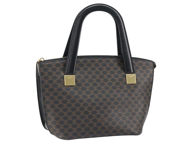 Céline Bolsa de mão em lona Macadam CELINE em couro PVC preto e dourado Auth ep13232