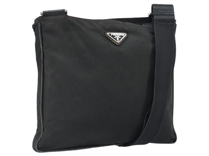 PRADA Shoulder Bag Nylon Black Silver Auth 166754 Silvery
