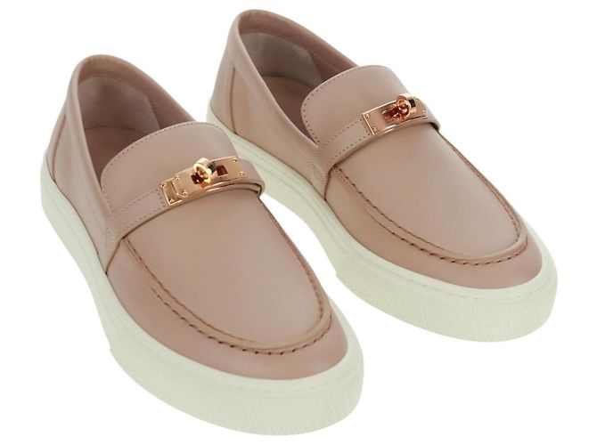 Hermès Baskets HERMES en cuir beige doré Auth 169145SAM
