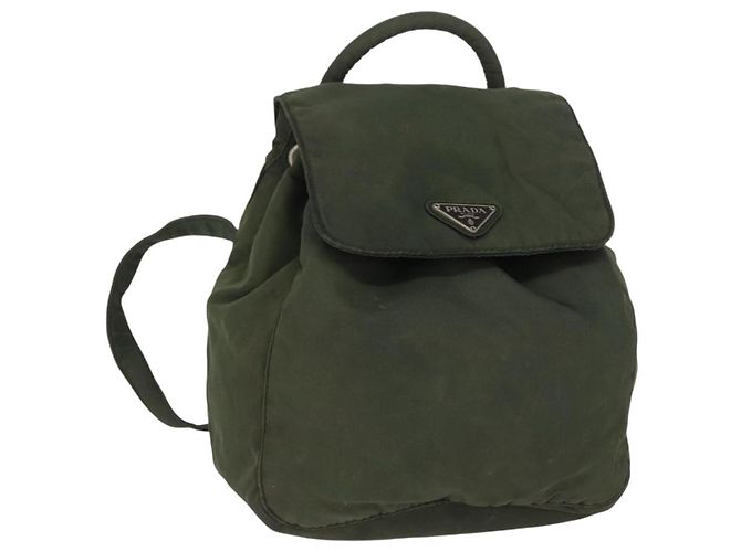 PRADA Backpack Nylon Khaki Silver Auth 166688 Silvery