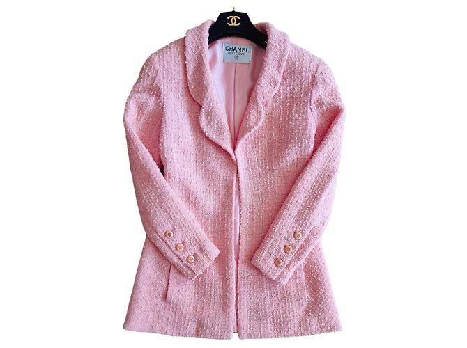 Giacca Chanel in Tweed Rosa e Bianca Bianco