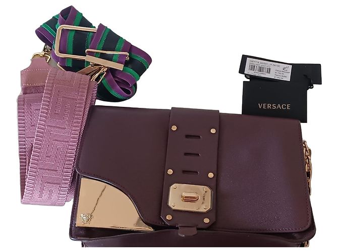 Borsa a mano Versace in pelle rosso scuro Bordò