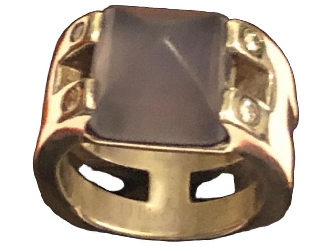Anillo Hermès de plata con piedra de luna y diamante