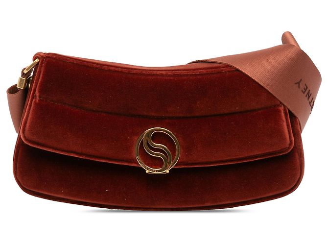 Stella Mc Cartney Borsa a spalla imbottita S Wave in velluto rosso sintetico Stella McCartney