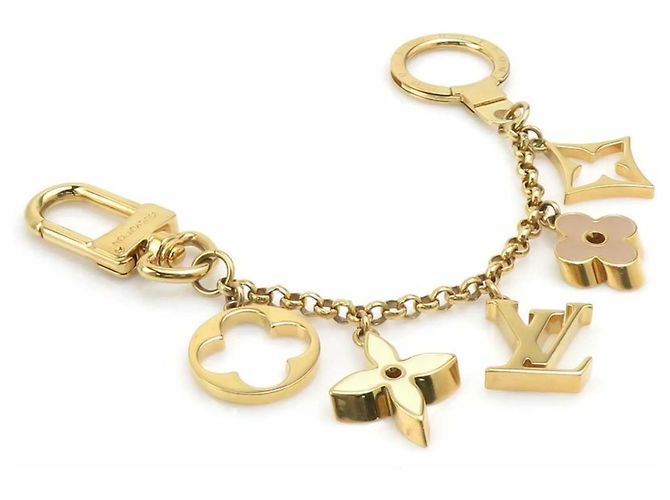 Louis Vuitton Fleur de Monogram Taschenanhänger Beige Golden Aus weiß