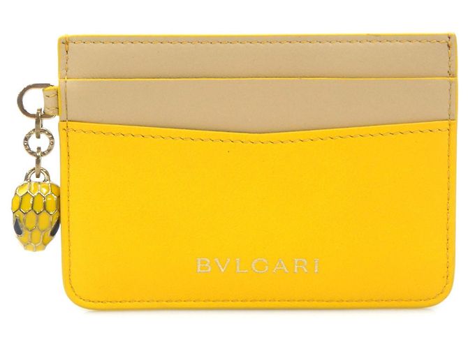 Bulgari Tarjetero de cuero Serpenti de Bvlgari Beige Amarillo