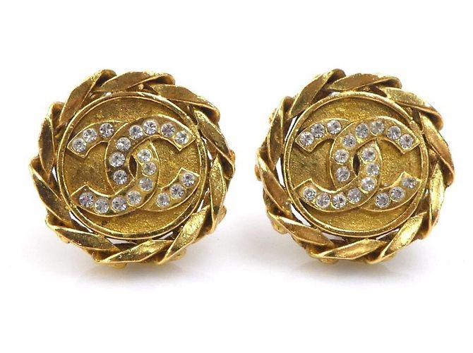 Orecchini a clip in metallo/rhinestone Chanel Coco Mark D'oro