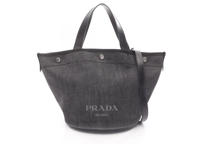 Borsa Tote in Denim e Pelle Prada Nero
