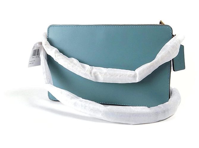 Borsa a Spalla in Pelle con Logo Coach Blu Turchese