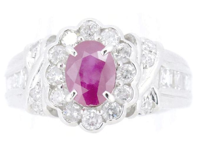 Autre Marque Pt850 Ruby Diamond Ring Red
