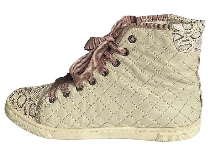 Lanvin High-Top-Sneaker aus beigem Leder mit Python-Spitze Größe 39