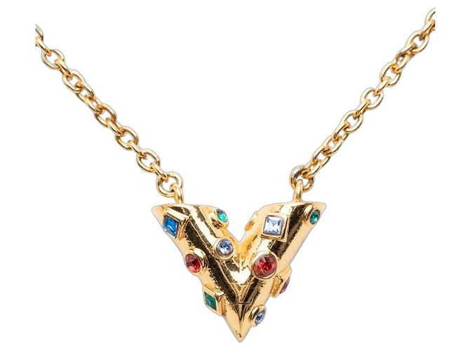 Collier Pendentif en Rhinestones Plaqué Or Louis Vuitton Doré