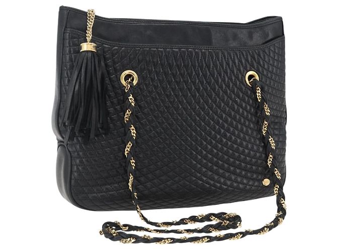 BALLY Borsa a Spalla a Catena Pelle Oro Nero Auth BA10264 D'oro