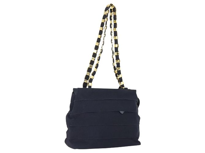 Borsa Tote Salvatore Ferragamo in tela blu navy e oro Auth BA9906 D'oro
