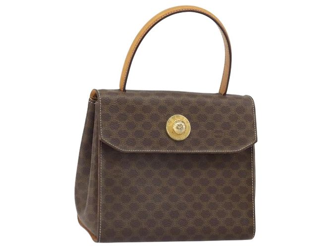 Céline Bolsa de mão em lona Macadam CELINE em couro PVC marrom dourado Auth 159824