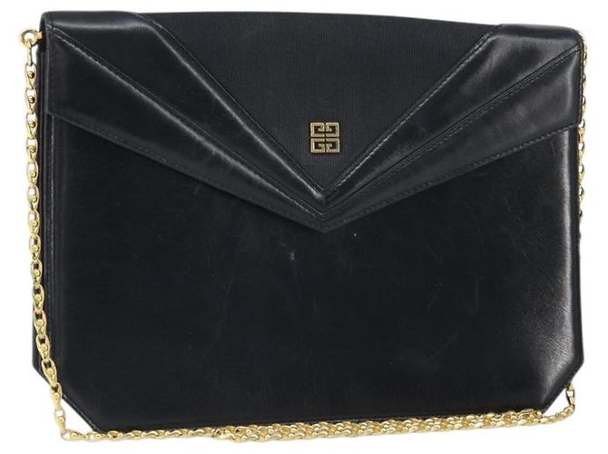 Givenchy Borsa a spalla con catena in pelle nera e oro Auth 170389 Nero D'oro