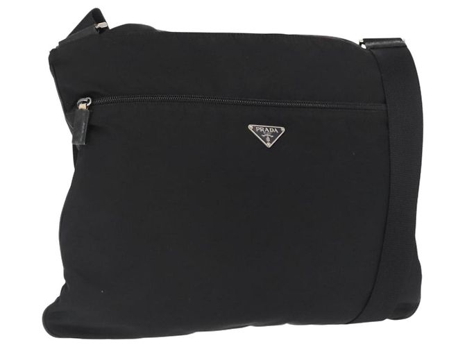 PRADA Shoulder Bag Nylon Black Silver Auth 166693 Silvery