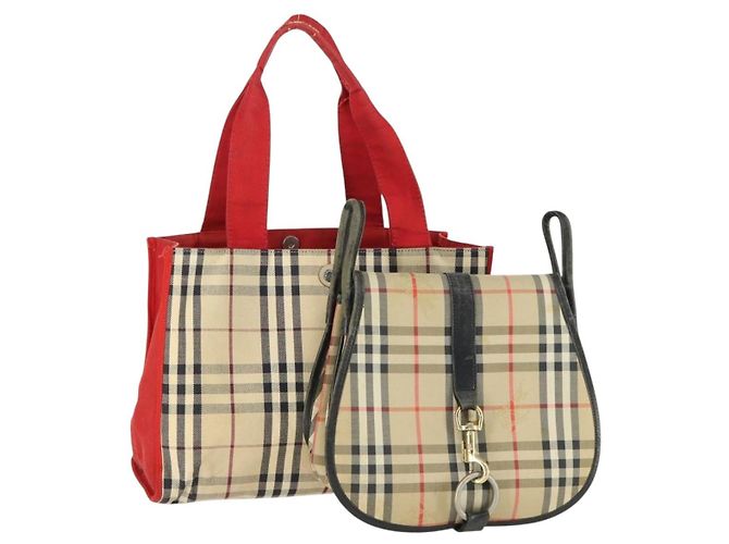 Borsa a Spalla Nova Check Burberry 2 Pezzi Beige Auth 165995
