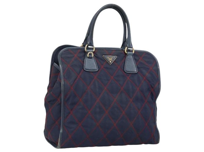 PRADA Borsa a mano in nylon blu navy oro Auth 163420 D'oro