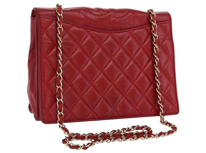 Sac à épaule en cuir matelassé CHANEL avec chaîne rouge or CC Auth 169596 Doré