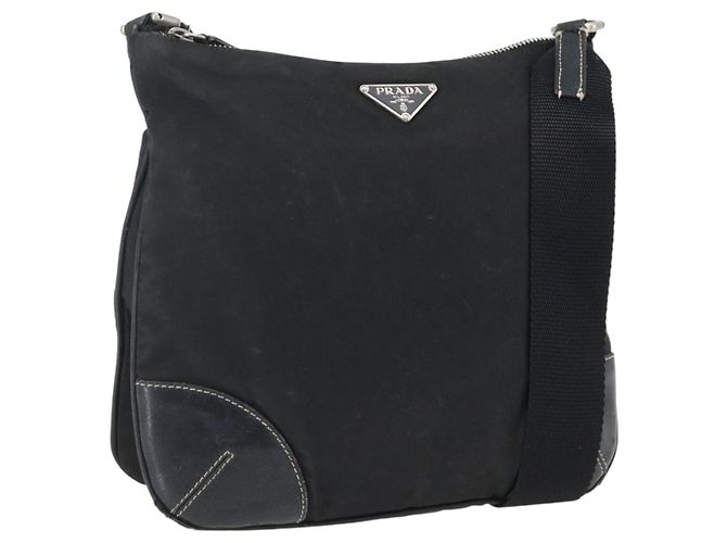 Borsa a spalla PRADA in nylon nero argento autentica bs33078