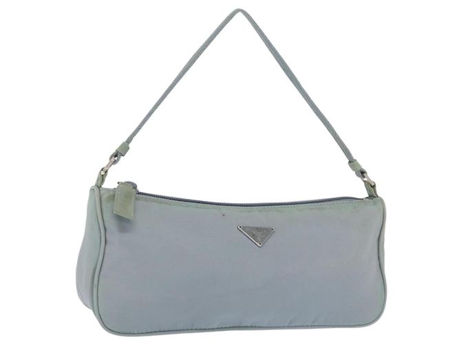 PRADA Accessory Pouch Nylon Light Blue Silver Auth 170583 Silvery