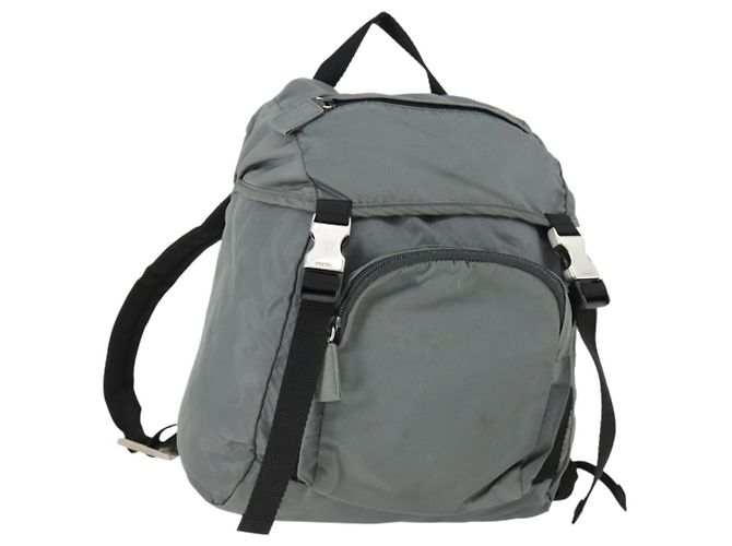 PRADA Backpack Nylon Gray Silver Auth BA10134 Brown Silvery