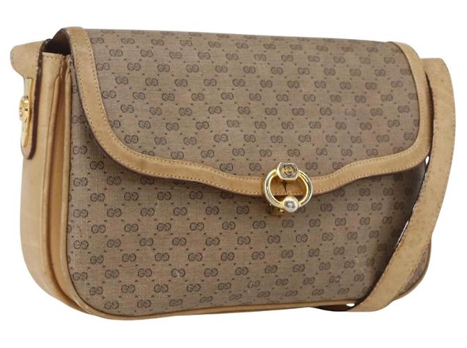 Gucci Borsa a Spalla Micro GG Supreme PVC Beige Oro Auth ep13175 D'oro