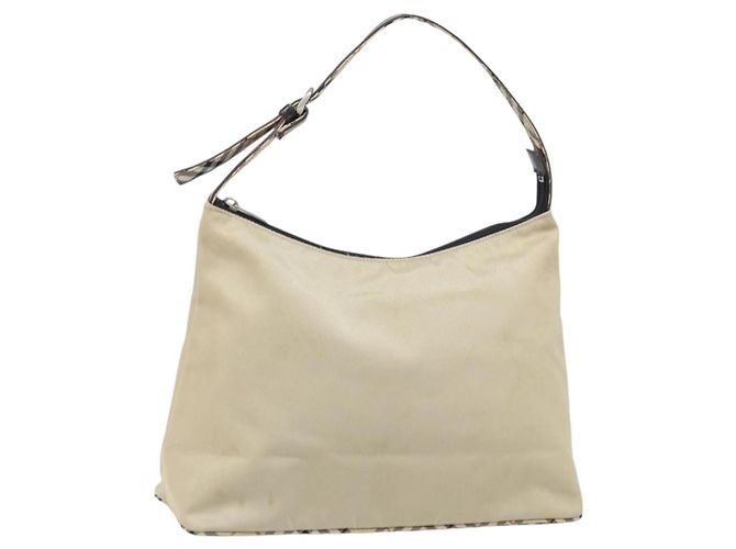Burberry Bolsa de Ombro de Nylon Bege Prata Auth bs33084