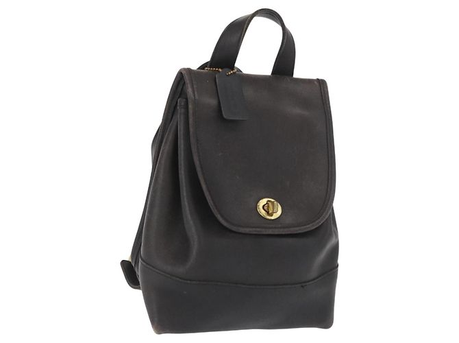 Coach Mochila de couro preta e dourada Auth am9257 Preto Dourado