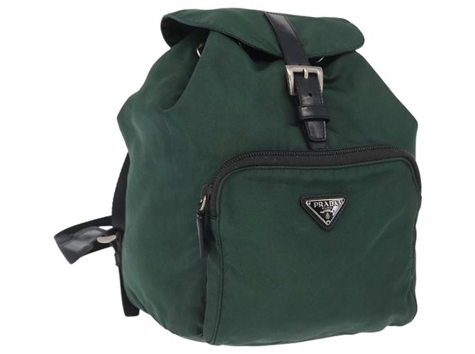 PRADA Backpack Nylon Green Silver Auth ki6395 Silvery