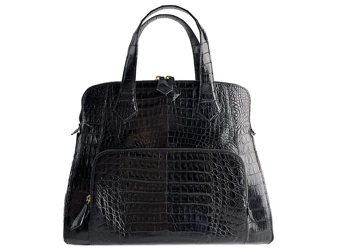 Autre Marque Top-handle Exotic Leather Handbag Black