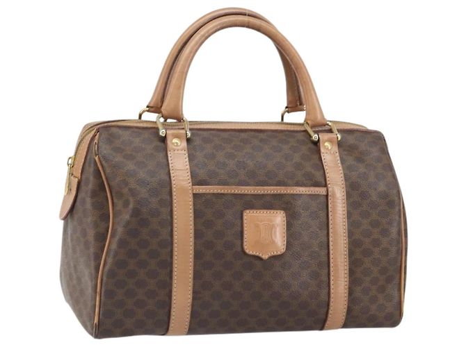 Céline Bolsa de mão em lona Macadam CELINE em couro PVC marrom e dourado Auth 170409