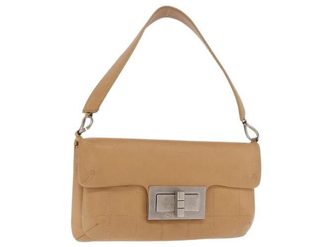 CHANEL Borsa a Spalla Choco Bar 2.55 Pelle Beige Argento CC Auth 169085