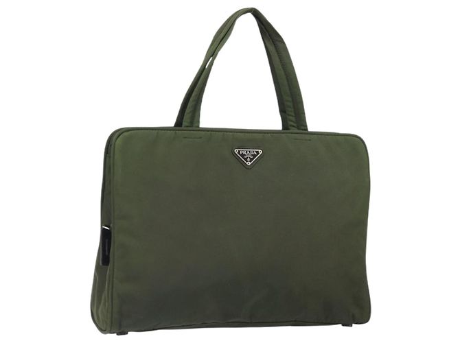 PRADA Borsa a mano in nylon verde argento Auth 170503