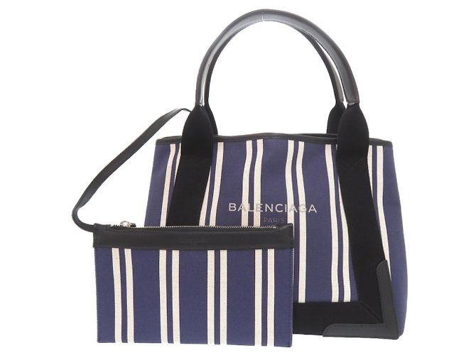 Everyday Balenciaga Navy Cabas Tote Bag Black White Navy blue