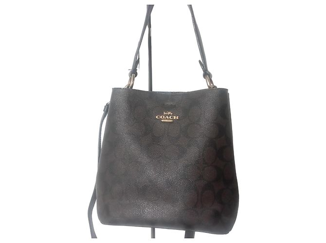 Bolsa de mão Coach Small Town em couro marrom escuro Castanho escuro
