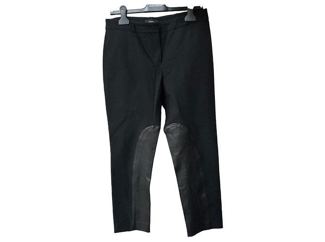 Calças Joseph Pretas de Algodão Stretch e Couro Preto