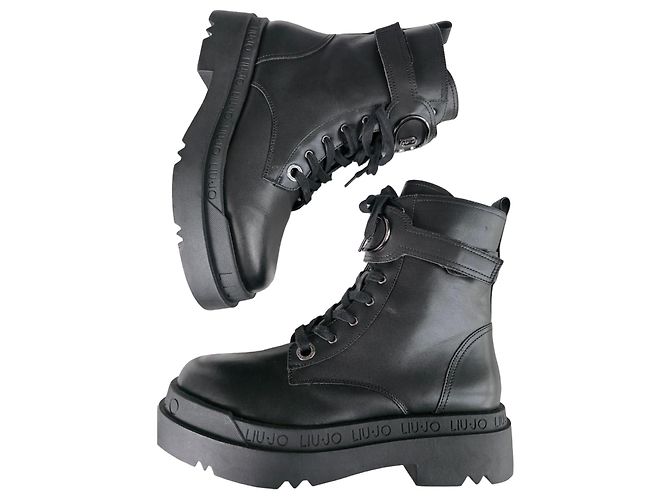 Liu.Jo Leather Platform Ranger Boots Black