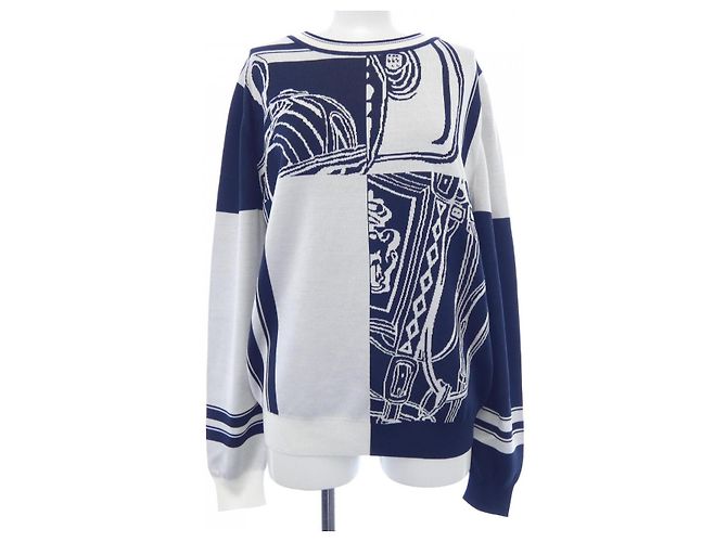 Hermès Hermes Strickwaren Weiß Marineblau 