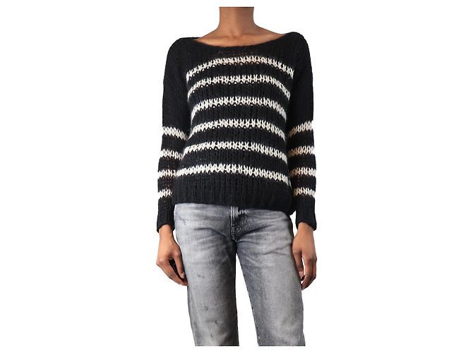 Saint Laurent Schwarz gestreifter Mohair-Mix-Pullover - Größe XS