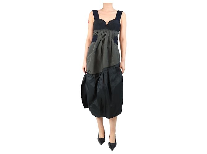 Prada Midi-Kleid in Khaki und Schwarz - Größe UK 10