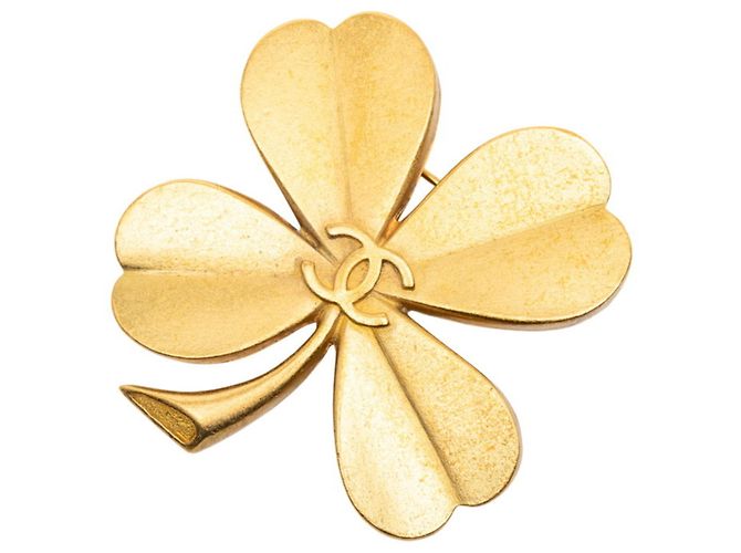 Timeless Vintage Brosche mit Kleeblatt-Motiv Coco Mark von Chanel Golden