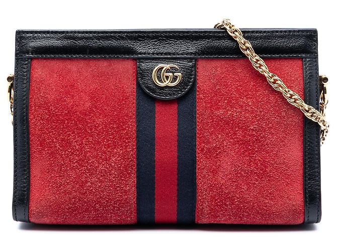 Gucci Red Small Suede Web Ophidia Chain Crossbody Rouge
