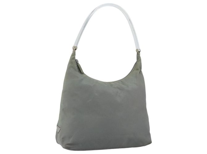PRADA Hand Bag Nylon Gray Silver Auth 170504 Brown Silvery