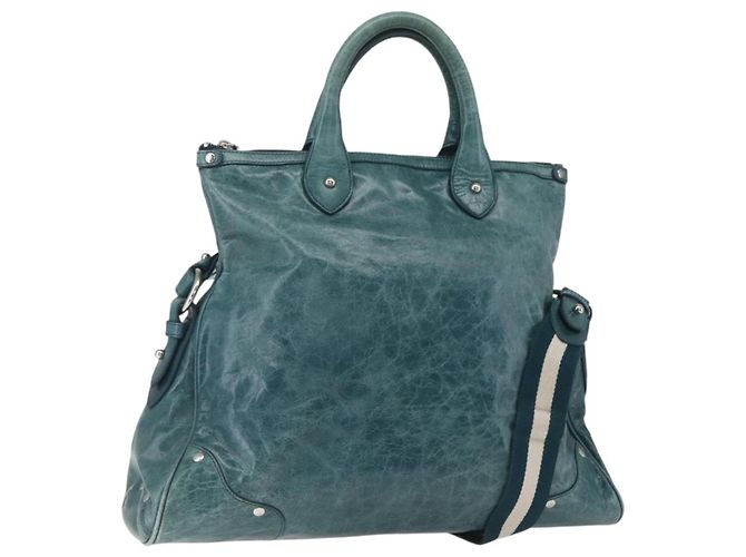 BALLY Sac à main en cuir 2 voies Vert Argent Auth 165100 Argenté