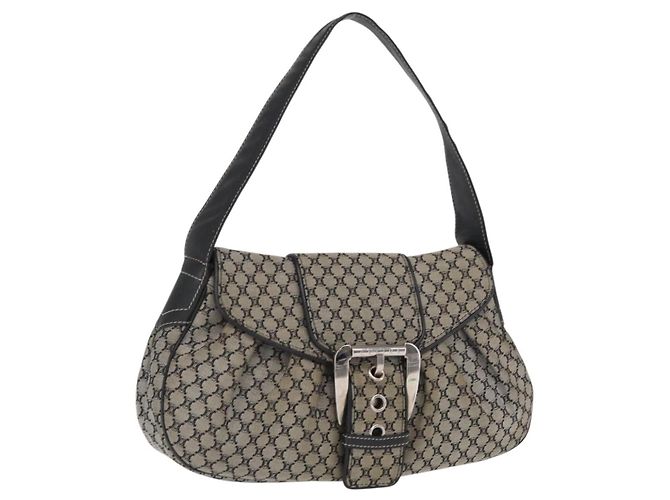 Céline Bolsa de mão em lona Macadam CELINE Bege Prata Auth ep13183