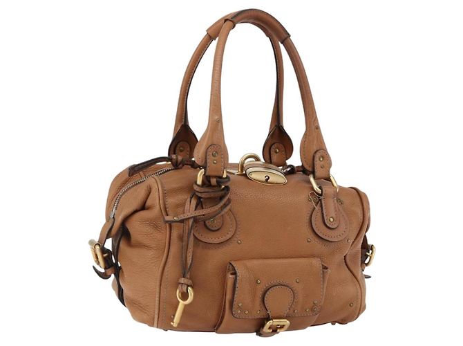 Chloé Bolsa de mão Chloe Paddington em couro marrom ouro prata Auth BA9967V Dourado