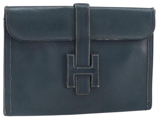Hermès Bolso Clutch HERMES de cuero azul marino Auth BA10093